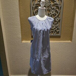 Tang Jing Rui Large Blue & White Nautical Striped Dress W Rear Tie